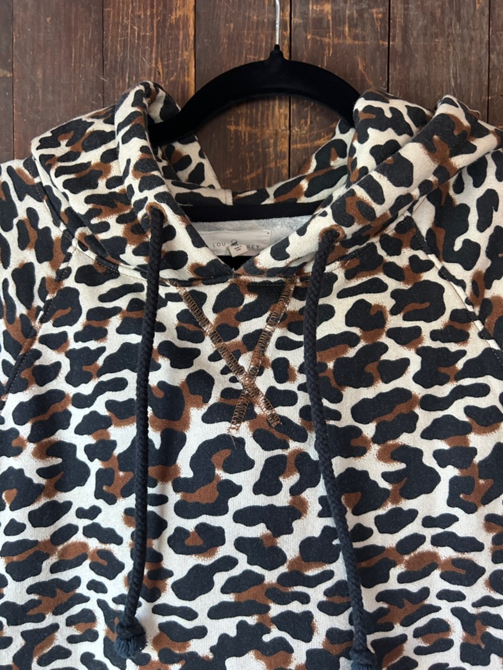 Leopard Print Hooded Sweatshirt - Brown/Black - Picture 3 of 9
